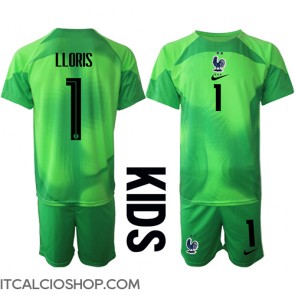 Francia Hugo Lloris #1 Portiere Seconda Maglia Bambino Mondiali 2022 Manica Corta (+ Pantaloni corti)